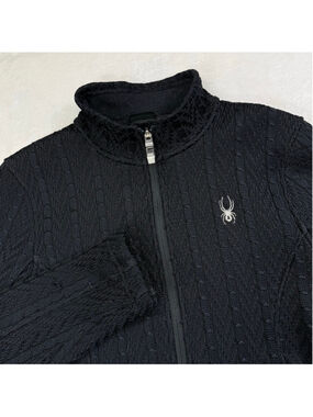 Spyder Stryke Jacket Womens Medium Black Cable Knit Fleece Full Zip Outdoor